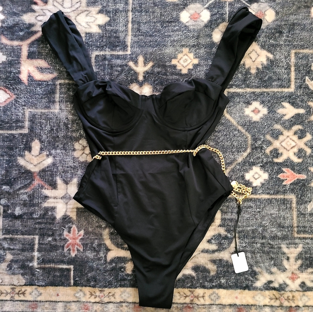 NEW WeWoreWhat Danielle Vintage One Piece Swimsuit In Black Size Small - Picture 4 of 6